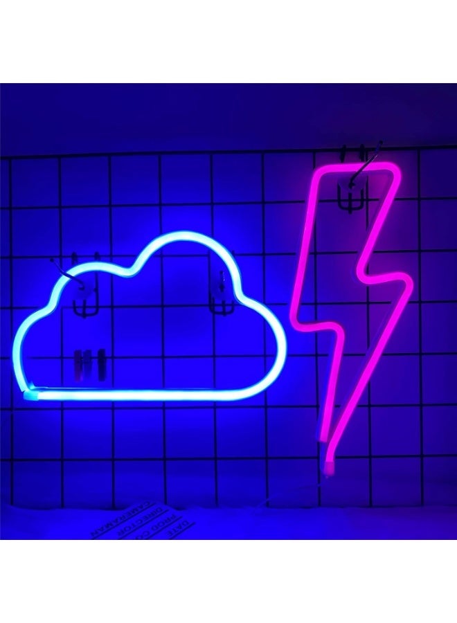 ارستيد لوحات نيون LED على شكل غيمة ورعد  – أزرق/وردي - Image 1
